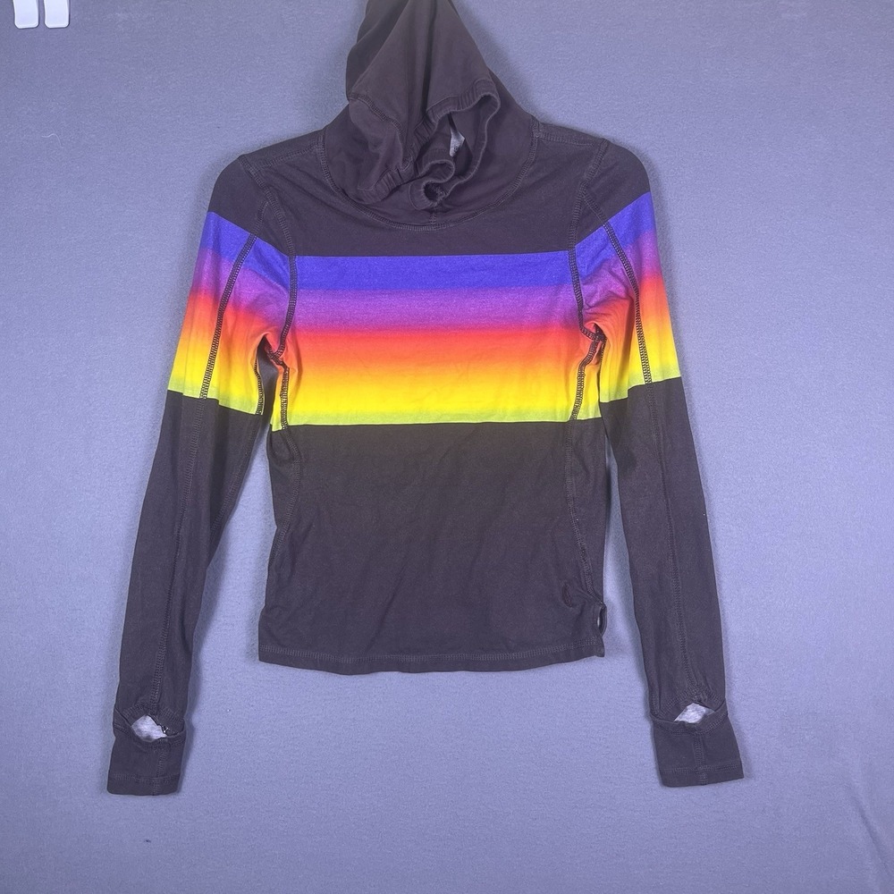 Free People Movement Brown Rainbow Striped Pullover Hoodie Womens Size XS